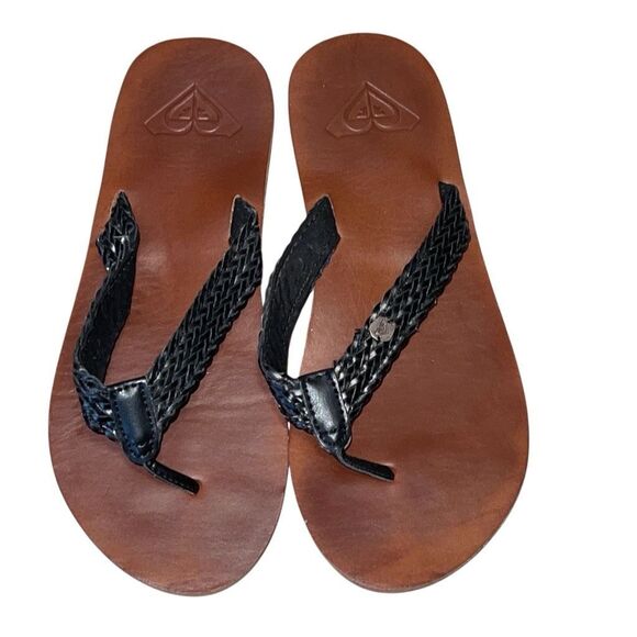 Roxy Womens Peep Toe Braided Strap Lola Flip Flops Sandals Brown Black Size 7.5 - Picture 1 of 6